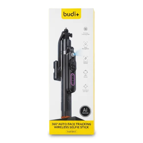 سلفی استیک بی‌سیم Budi Plus مدل Q625 با هوش مصنوعی و تعقیب چهره با گارانتی 18 ماهه (6 ماه تعویض)