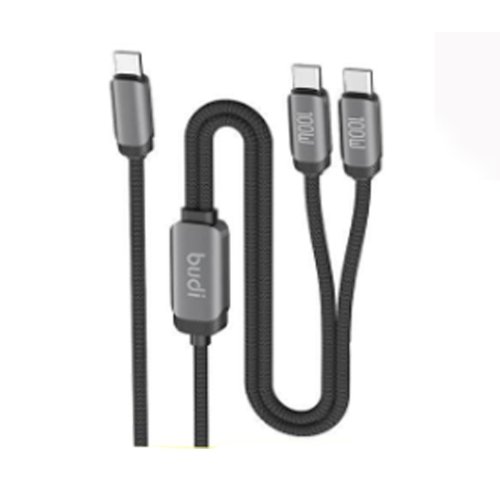 کابل فست شارژ USB-C به دو USB-C بودی مدل BUdi DC266TTT12B توان 100 وات طول 1.2 متر با گارانتی ۱۸ ماهه شرکتی (۶ ماه تعویض)