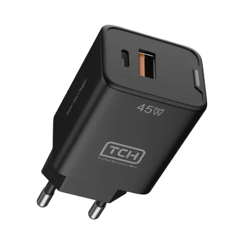 شارژر دیواری 45 وات تی سی اچ مدل TCH CB45 دو پین با 1 خروجی USB-C و 1 خروجی USB با گارانتی 18 ماهه شرکتی