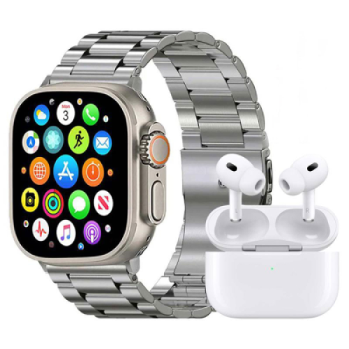 ساعت هوشمند ورنا مدل W49 ultra به همراه هفت بند و هندزفری ایرپاد پرو 