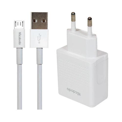شارژر دیواری 12 وات مک دودو مدل Mcdodo CH-3971 با 2 خروجی USB به همراه کابل microUSB با گارانتی 18 ماهه شرکتی