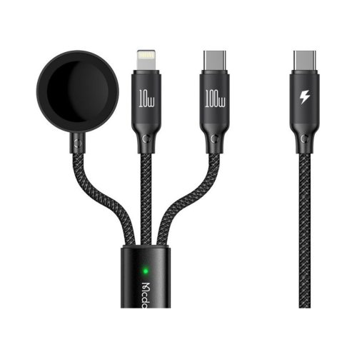 کابل شارژ ۳ کاره USB-C به شارژر بی سیم اپل واچ/لایتنینگ/USB-C مک دودو مدل Mcdodo CA-4940 طول ۱.۲ متر با گارانتی 12 ماهه شرکتی