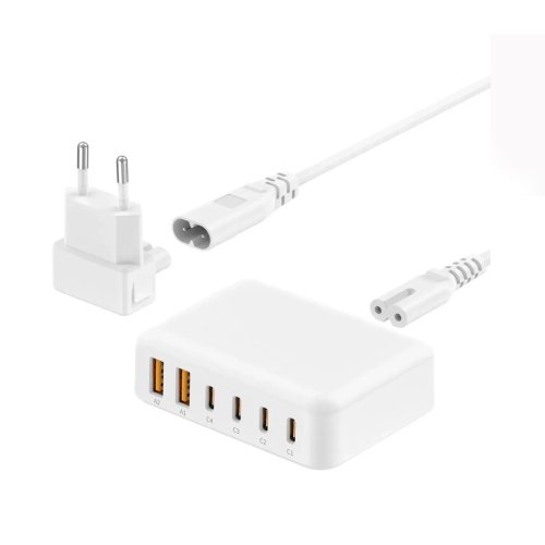 شارژر دیواری 60 وات بودی مدل Budi AC318EW با چهار خروجی USB-C و دو خروجی USB به همراه کابل 1.5 متری با گارانتی 18 ماهه شرکتی (6 ماه تعویض)