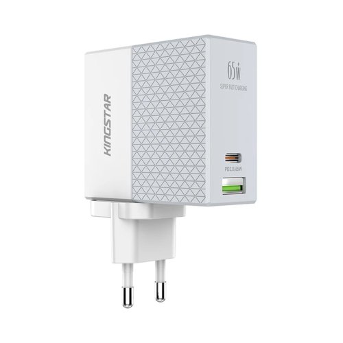شارژر دیواری 65 وات کینگ استار مدل Kingstar KW295PD با 1 خروجی USB-C و 1 خروجی USB با گارانتی 18 ماهه شرکتی