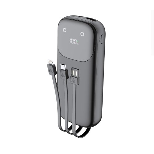 پاوربانک فست شارژ 10000 میلی آمپر بودی توان 20 وات مدل Budi PB083B1 با 4 پورت خروجی و 3 کابل USB/USB-C/لایتنینگ با گارانتی ۱۸ ماهه شرکتی (۶ ماه تعویض)