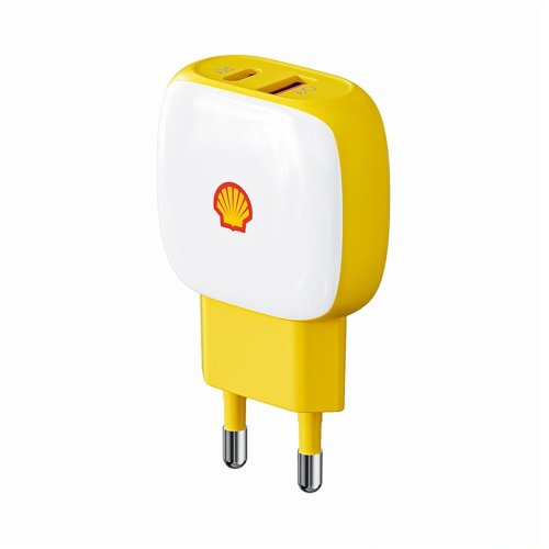 شارژر دیواری 20 وات شل مدل Shell SWC13 با 1 خروجی USB-C و 1 خروجی USB با گارانتی 18 ماهه شرکتی
