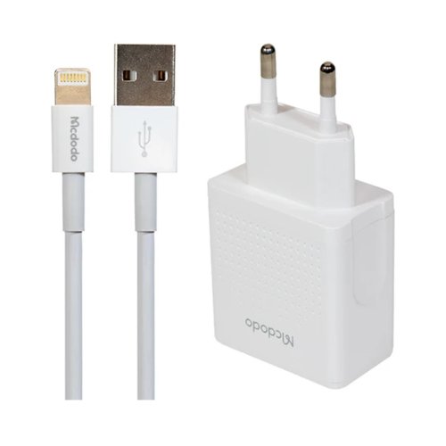 شارژر دیواری 12 وات مک دودو مدل Mcdodo CH-3970 با 2 خروجی USB به همراه کابل لایتنینگ با گارانتی 18 ماهه شرکتی