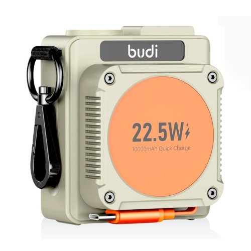 پاوربانک بودی 10000 میلی آمپر 22.5 وات مدل Budi PB815H دارای کابل USB-C متصل با گارانتی ۱۸ ماهه شرکتی (۶ ماه تعویض)